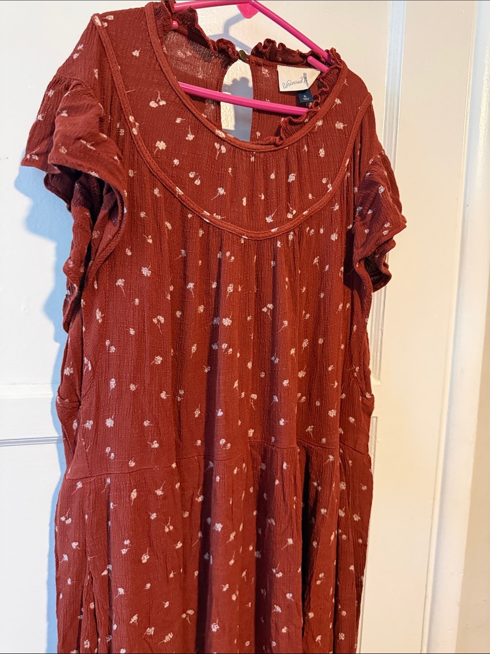 Universal Thread Rust Floral Short-Sleeve Maxi Dress with Pockets Button Closure - Picture 11 of 11